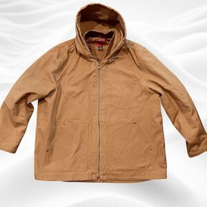 JC Penney Big Mac Full Zip Brown Canvas Hooded Work‎ Jacket 3XL Fleece Lined